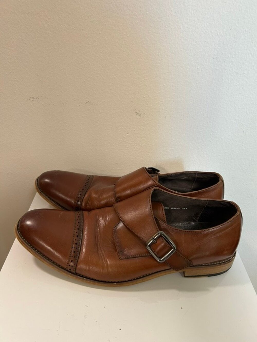 Stacy Adams Brown Leather Monk Strap Loafers Oxfords Desmond Cap Toe Mens Sz 12